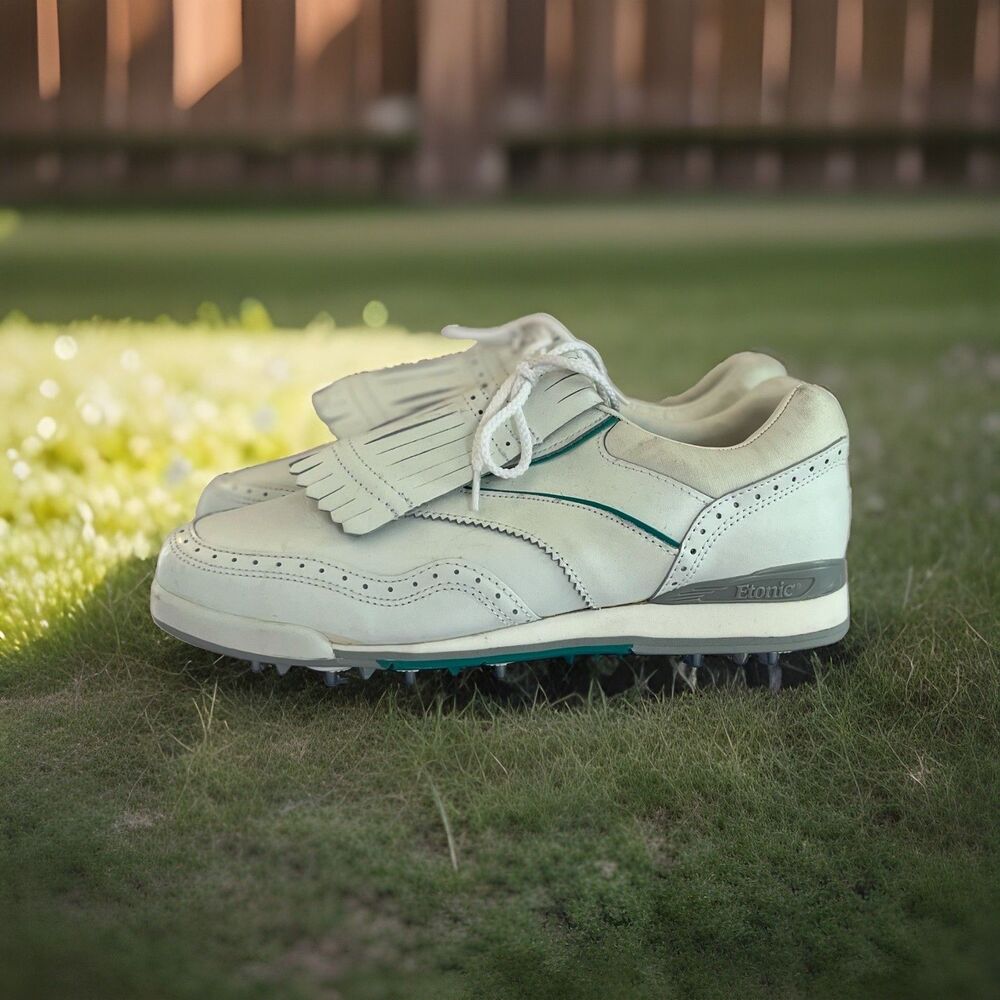 Etonic Shoes Womens 8 M Spikes Fringe Moc Toe Oxford Golf White Leather Lace Up